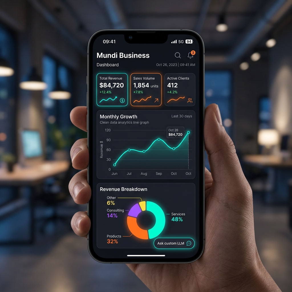 Mundi Business app mockup